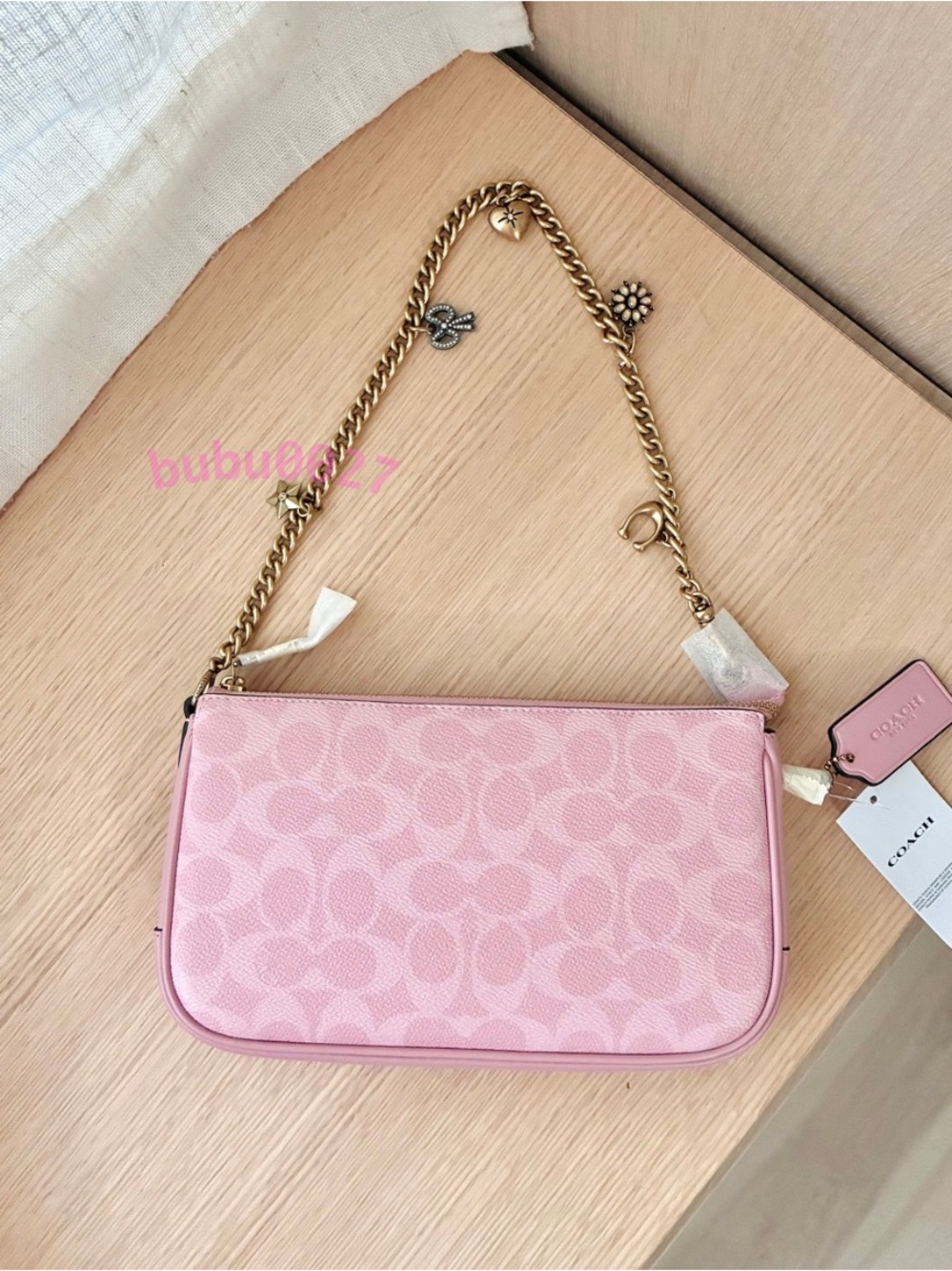 NWT🎀Coach Signature Charm Chain Strap Plaza Shoulder Bag CET40 Powder Pink New